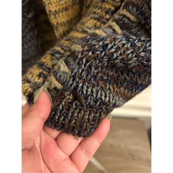 Vintage Brittania Patchwork Rustic Chunky Sweater Cardigan sz L Hippie Bell Slee - Picture 8 of 8